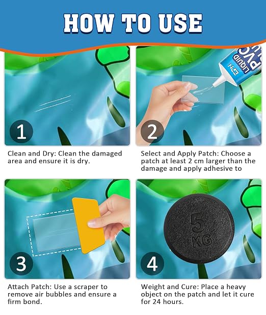 EPN Air Mattress Patch Kit, Waterproof Vinyl Pool Liner Repair Kit for Inflatables, Air Mattress, Swimming Ring, Tent, Bounce House, Inflatable Toys, Hot Tub, PVC Boat, Raft, Kayak (80mlx2)