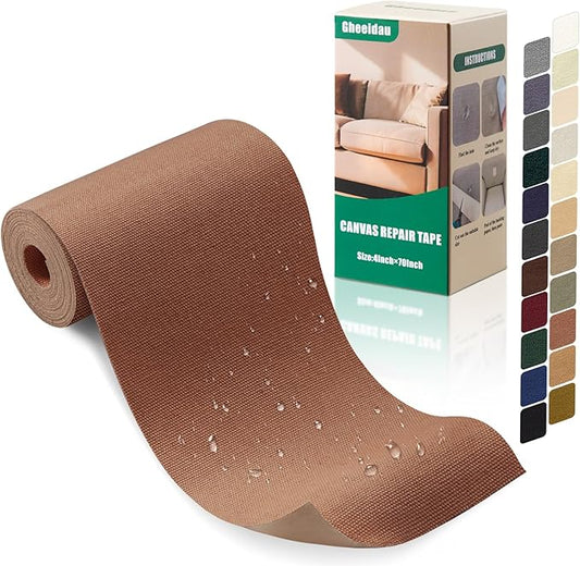 Gheeidau Canvas Repair Tape 4×70 Inch Waterproof Self-Adhesive Fabric Repair Patch for Repairing Boat Covers,Tents,Patio Umbrellas,Car Seats,Luggage,Sofas.(Brown)