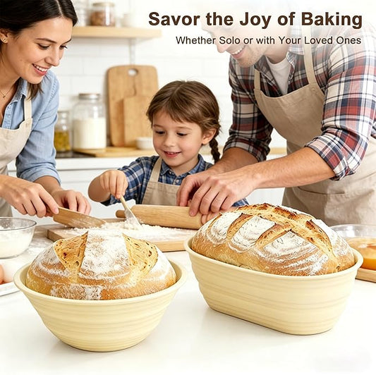 JOCXSPI Silicone Sourdough Starter Kit, Upgraded & Thickened 9" Round & 10" Oval Banneton Bread Proofing Basket, Foldable, Non-Stick Sourdough Basket with Bread Sling & Baking Supplies Tools