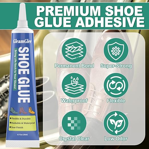 Shoe Glue, Professional Grade Flexible Shoe Repair Adhesive - Extra Strong, Clear, Waterproof - Repairs Soles, Heels, Patches Small Holes, Works on Leather, Rubber, Vinyl, Canvas - 20ml x 2 PCS