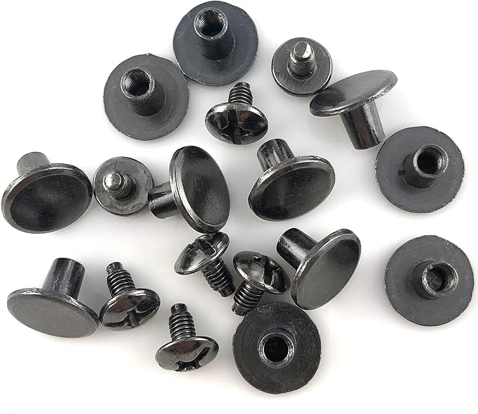 YORANYO 100 Sets Gunmetal Round Flat Head Chicago Screws - Kit for Leather Crafting, Clothing, Shoes, Belts & Bags - 25/64 Inch