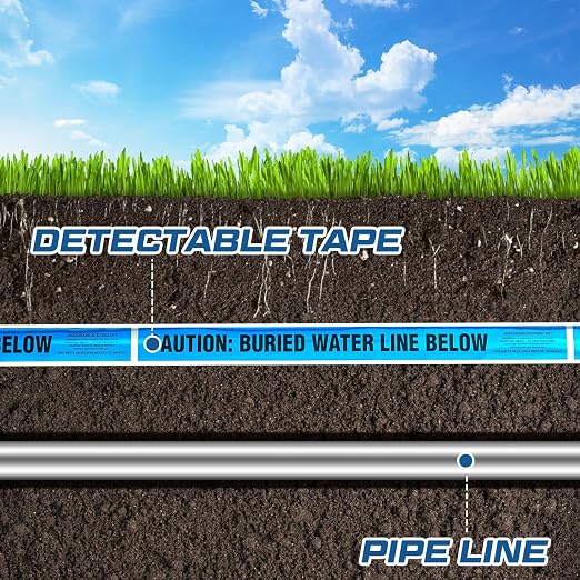 Pangda 2 Rolls "Caution Buried Water Line Below" 3 Inch x 1000 Feet Detectable Safety Tape 5 Mil Underground Detectable Warning Tape for Construction Sites Road Repairs Caution