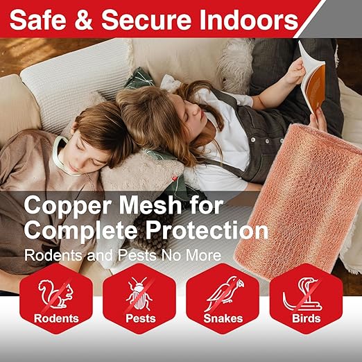 5 Inch×20 ft Copper Mesh Rodent Control, 100% Pure Copper Barrier for Mice Rat and Snail, Gap Filler for Home Repair and Gardening, Includes Scissors, Gloves and Trowel