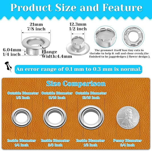 643Pcs Grommet Tool Kit 12mm 1/2 Inch(Inside Hole Size) Eyelet Kit with 320Pcs Eyelets Grommets, 320Pcs Washers and Grommet Eyelet Pliers for Leather/Belt/Shoes/Crafts