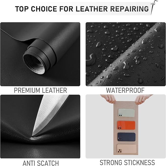 YAFLC Self Adhesive Leather Repair Tape Kit, 4"x 63" Leather Repair Patch for Furniture, Leather Repair Patch for Car seat, Sofas, Couch, Boat Seat Black