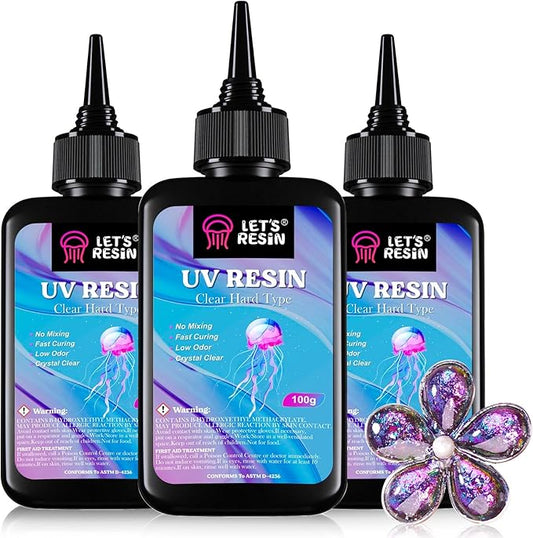 LET'S RESIN UV Resin, 300g Low Viscosity Crystal Clear Hard Type Resin Kit, Quick-Curing & Low Shrinkage Ultraviolet Epoxy Resin for Crafts, Casting, Silicone Molds