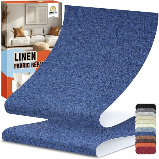 Linen Fabric Repair Tape 4.7x63 Inch, Self Adhesive Couch Patch Repair Fabric Tape for Furniture, Linen Patch Kit for Couch, Carpet, Upholstery, Chair, Sofa, Cushion, Bag (Navy Blue)
