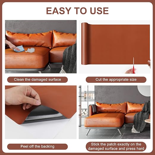 Leather Repair Patch,17X120 Inch Leather Repair Tape,Large Self Adhesive Leather Patches for Furniture, Couches,Car Seat,Chair Light Brown