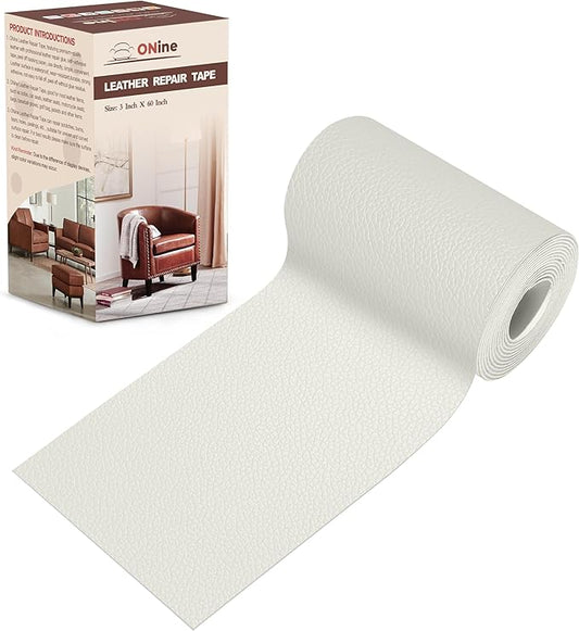 ONine Leather Repair Patch，Leather Repair Tape, 3 x 60 inches Leather Repair Patch for Furniture,Vinyl Repair kit，Leather Couch Patch，for Sofas, Furniture, car Seats(White-Litchi Grain)