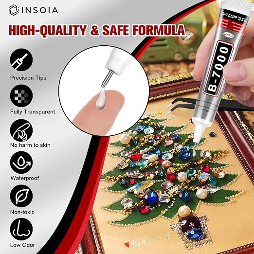 12 PCS 15ml B7000 Glue Clear with Precision Tip, Bedazzling Glue, Super Glues, Rhinestone Glue for Nail, Craft Glues, Jewelry Making, Nail Art, DIY, Makeup, Shoes