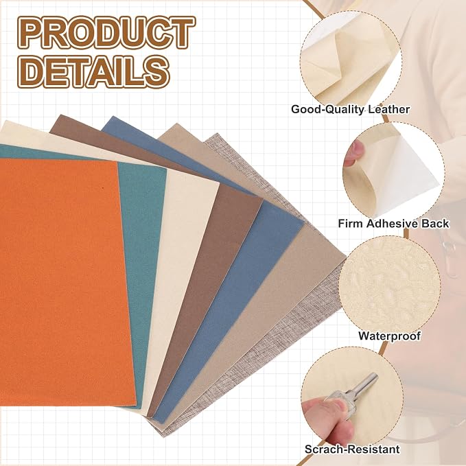 MECCANIXITY 2 Pcs Leather Repair Patch 8"x10" Self-Adhesive Leather Vinyl Repair Tape Kit for Furniture Couches Sofa Chair Car Boat Seats Jackets, Beige Yellow