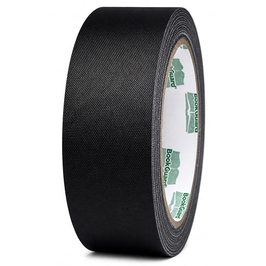 BookGuard Black Bookbinding Tape, 1-1/2 Inch x 15 Yards, 13 Mil Vinyl-Coated Cotton Cloth Book Repair Tape for Book Spine Repair, Library Books, School Books, Hymnals and Bibles