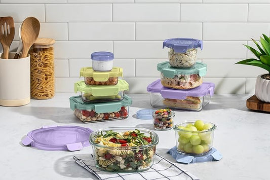 Ello Color Lock 8PC Mixed Glass Food Storage Sets, Leak-Proof Glass Food Storage Containers