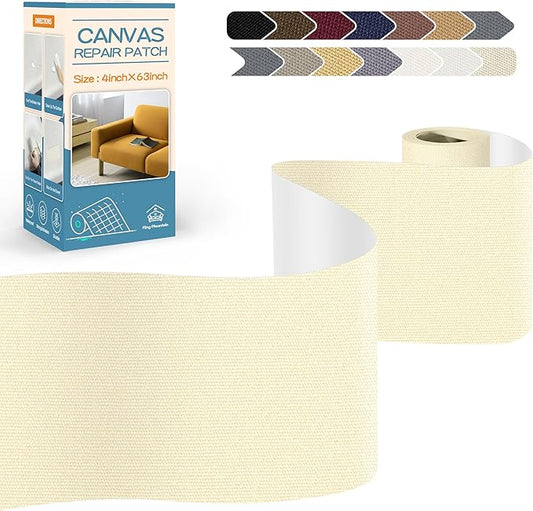 KING MOUNTAIN Canvas Repair Tape,Outdoor Gear Patch, 4×63 Inches,Waterproof,Self-Adhesive for Repairing Boat Covers,Sun Shades,Sofas,Tents,Lounge Chairs,Awnings (Beige1.0)
