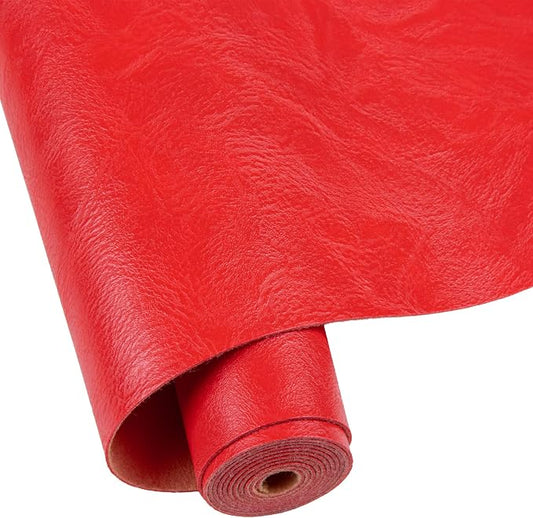 Faux Leather Fabric Sheet, 12 x 54 Inches, Texture Synthetic Material for DIY Crafts, Leather earings,Upholstery, Automotive, Sofa Projects Individual 1/3 Yard Cut (Bright Red, 1/3 Yard)