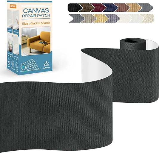 KING MOUNTAIN Canvas Repair Tape,Outdoor Gear Patch, 4×63 Inches,Waterproof,Self-Adhesive for Repairing Boat Covers,Sun Shades,Sofas,Tents,Lounge Chairs,Awnings (Dark Grey)
