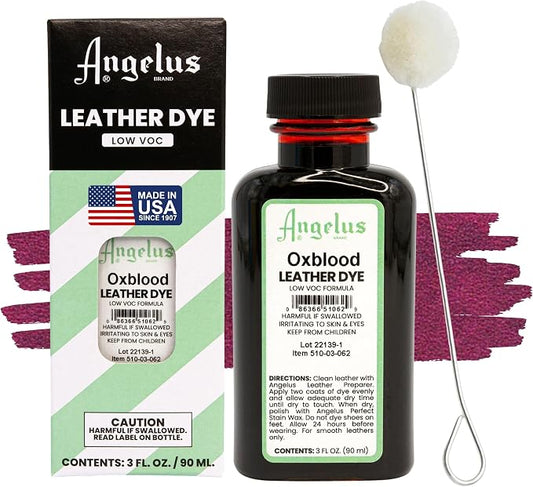 Angelus Leather Dye - Flexible Leather Dye for Shoes, Boots, Bags, Crafts, Furniture, & More 3oz, Dauber Included (Oxblood)