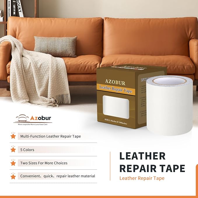 Azobur Leather Repair Tape Patch Leather Adhesive for Sofas, Car Seats, Handbags, Jackets,First Aid Patch 3.9''x15' (White Leather)
