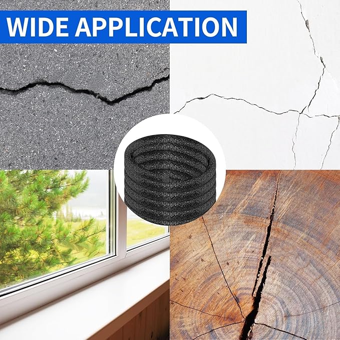 Backer Rod Foam Gap Filler Crack Filler for Concrete Repair Caulk Saver Backing Rod Concrete Expansion Joint Rope Caulk for Sealing Gaps, Expansion Joints, Crack Filling (Black, 1.5 Inch x 6.6 Feet)