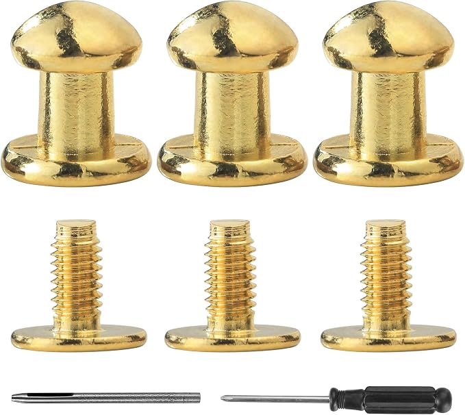 YORANYO 30 Sets 8MM Round Head Button Stud for Leather Chicago Screws Spikes and Stud Leather Rivets Screws Button Rivets for Repair and Decorate Clothing Shoes Belts Bags Dog Collars (Gold)