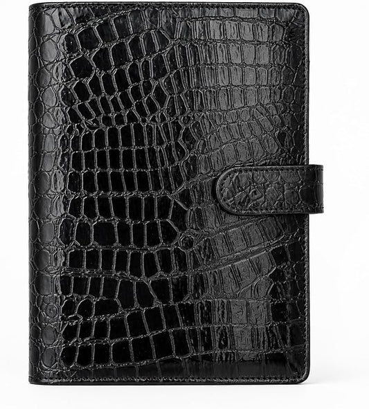 Convend A5/A6 Refillable 6 Ring Binder Cover,Crocodile-Embossed PU Leather with Magnetic Closure, Premium Look and Feel, Compatible with Standard Planner Inserts,(Black)