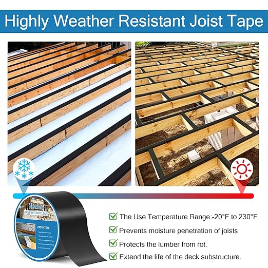 Deck Joist Tape 3''x50', 2 Pack Butyl Adhesive Tape for Decking Protection, Waterproof Joist Tape- Ideal for Wood & Metal, Outdoor Construction Use