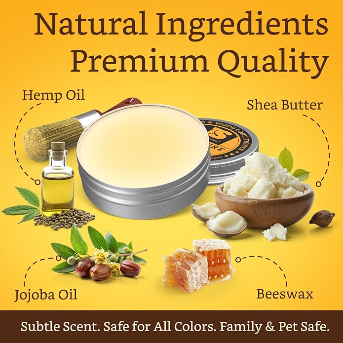 Furniture Salve for leather, leather cleaner and conditioner, leather repair kit, shoe polish kit, wood restorer for furniture, bees wax furniture polish and cleaner 8 oz