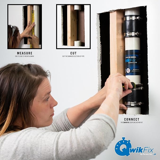 Fernco QwikFix Broken Pipe 3" Coupling Repair Kit for Plastic, Cast Iron and Steel Pipes in Black