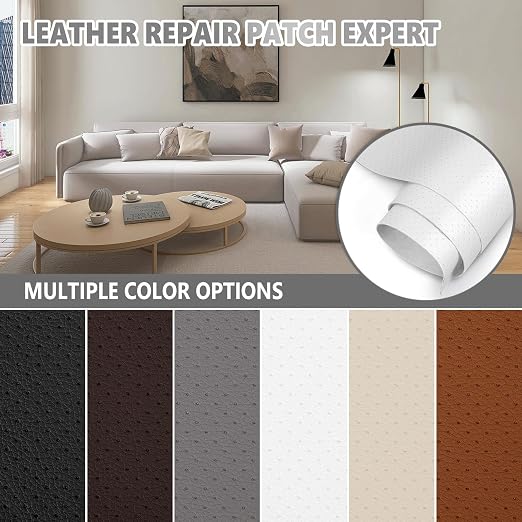 Leather Repair Patch, Breathable Perforated Self Adhesive Repair Patch, Furniture Couch Car Seats Office Chairs Sofa Repair Refurbished Faux Leather Patch (White,15.7x59 inch)
