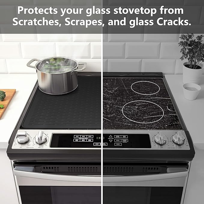 Silicone Stove Gap Covers with Stainless Steel, Oven Gap Filler Seals Gaps Between Stovetop and Counter, Stove Gap Guards Range Trim Kit, Easy to Clean Stove Gap Guard (Black 2 Pack,20.86" with mat)