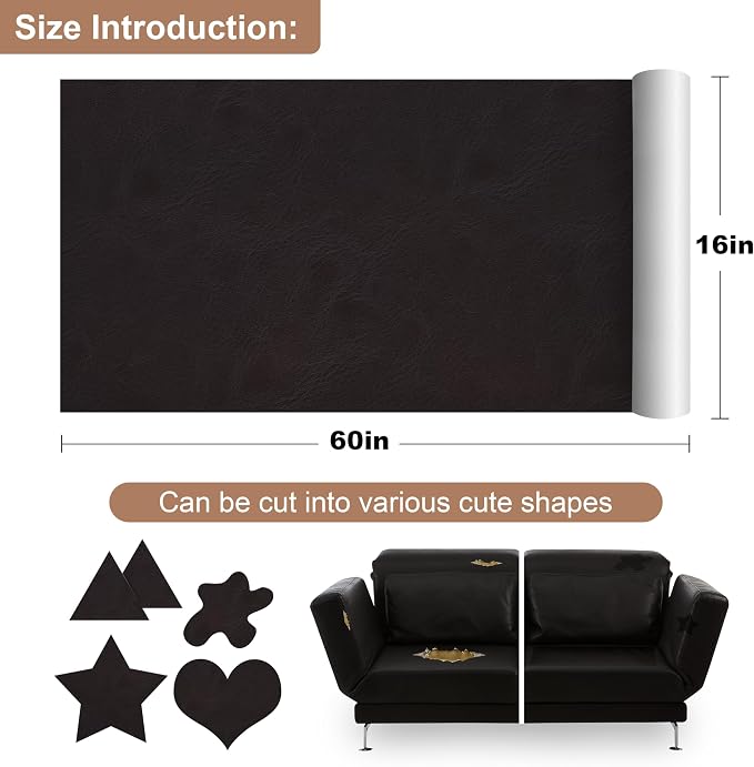 ONine Leather Repair Patch, Self-Adhesive Couch Patch, Multicolor Available Scratch Leather 16X60 Inch Peel and Stick for Sofas(Chocolate Brown)