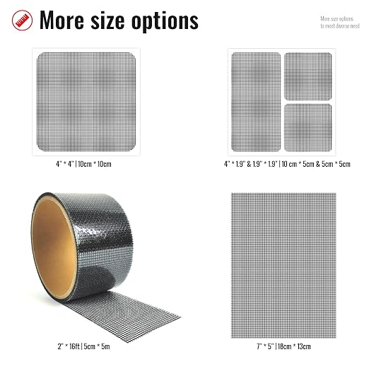 Matenf Window Screen Repair Patch, 10 Patches, 4"*1.9" & 1.9"*1.9", Black, 3-Layer Strong Adhesive Window Screen Mesh Tape, Repair Kit for Window and Door Screen Tears Holes