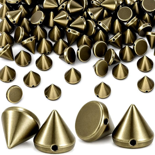 OIIKI 100 PCS 8mm ABS Bullet Spike Cone Studs, Antique Bronze | Rivets Cone Spike Studs Beads, Flat Back Punk Spikes DIY Crafts Studs Glue on Decoration for Leather Clothes Jewelry Trims