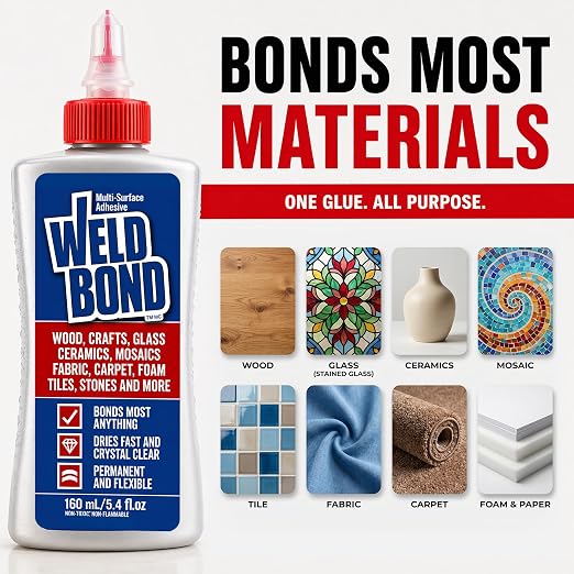 Weldbond Multi-Purpose Glue - The Ultimate Bonding Solution ! Non-Toxic Glue for Wood Glue Glass Mosaic Ceramic Pottery Craft Tile Porcelain Stone Jewelry Fabric Furniture & More. 5.0z /160ml 6-Pack