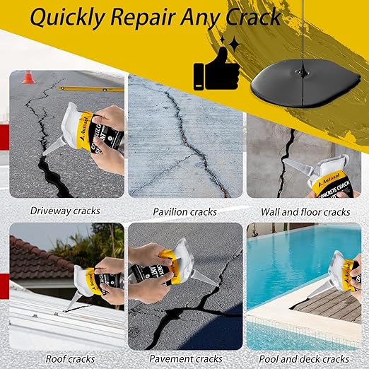 Asphalt Crack Filler Black, 4 Packs Self-Leveling Driveway Crack Filler, Waterproof Concrete Crack Filler & Cement Crack Filler for Long-Lasting Concrete Repair, Quick-Drying Asphalt Sealant