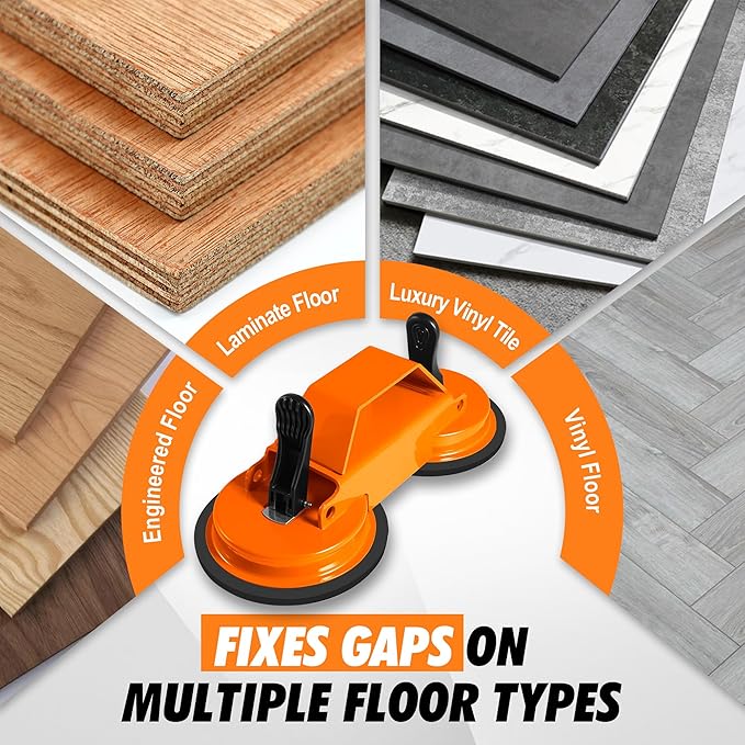 Floor Gap Fixer Tool with Dual Silicone Suction Cups & Rubber Hammer – 45° Angled Striking Surface, Includes Adhesive Pads – for Laminate, Vinyl Plank, SPC & Engineered Hardwood Floors