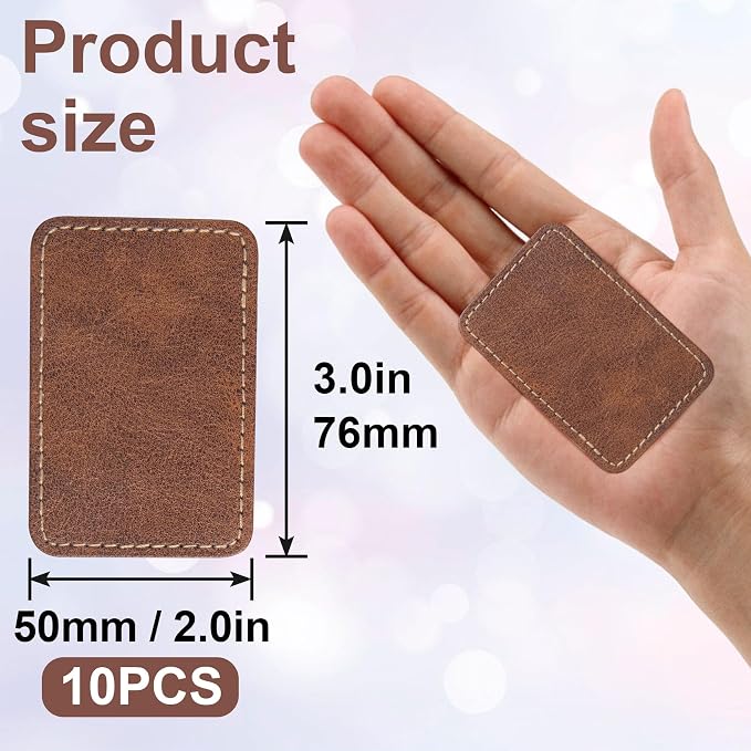 SmallCat 10 PCS Square Leather Patches for Hats, Iron on Blank Patches, Artificial Leather Patches for Laser Engraving, Repair Patches for DIY Sewing Crafts for Hats, Jackets, Jeans - Dark Coffee