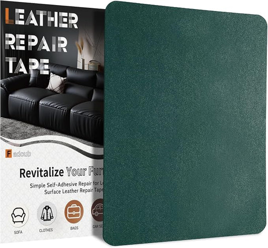 Fadoub Leather Repair Patch Tape Self-Adhesive, 8x11In Heavy Duty Vinyl Patch, Leather Repair Kit for Furniture, Sofa, Couch, Office Chair, Car Seat, Car Interior(Dark Green-Fine Grain)