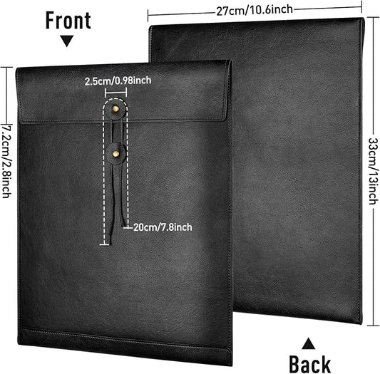 Black PU Leather File Folder for Documents,Important Document Folder with String Tie,Laptop Sleeve Notebook Case,Leather File Organizer, A4 Envelopes Filing Folder