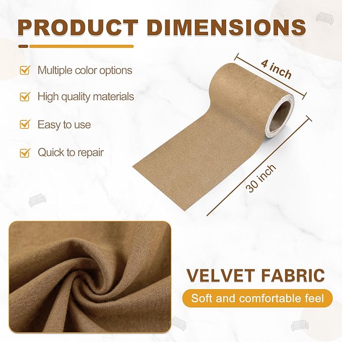 Velvet Repair Patch, Self-Adhesive Flannel Fabric Patch, Multi Colors, Microfiber Patch，Can be Used to Patch Sofas, Car Seats, Handbags, Jacket Holes and Tears (Light Brown)