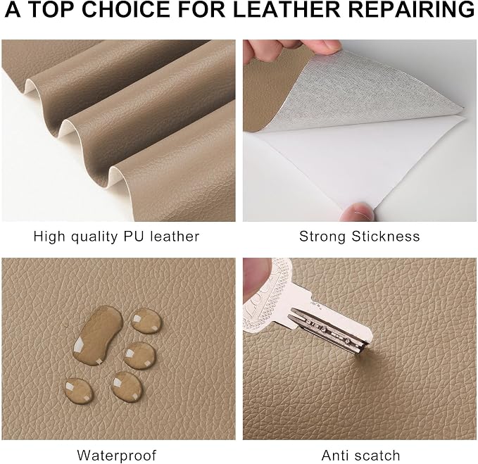 YAFLC Leather Repair Patch for Furniture, 4" x 63" Self Adhesive Leather Repair Kit Vinyl Repair Tape for Car Seat Sofa Jackets Couches Chair Medium Beige