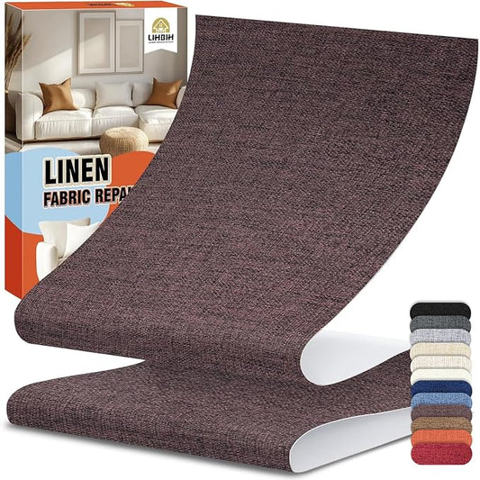 Linen Fabric Repair Tape 4.7x63 Inch, Self Adhesive Couch Patch Repair Fabric Tape for Furniture, Linen Patch Kit for Couch, Carpet, Upholstery, Chair, Sofa, Cushion, Bag (Dark Brown)