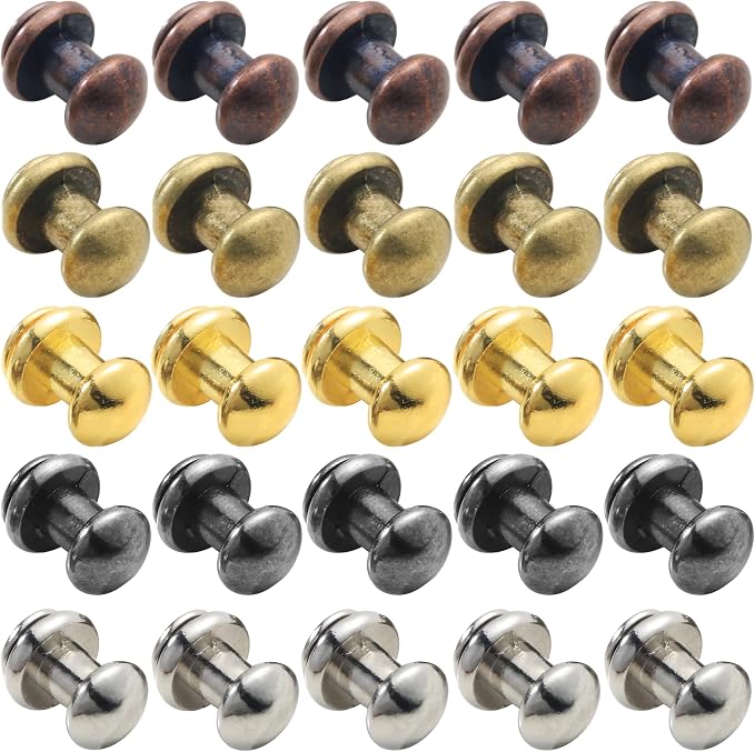 YORANYO 75 Sets 8MM Round Head Button Stud for Leather Chicago Screws Spikes and Stud Leather Rivets Screws Button Rivets for Repair and Decorate Clothing Shoes Belts Bags Dog Collars (Mixed in Box)