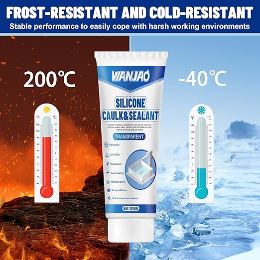Bathtub Caulk, Clear Silicone Sealant Waterproof, Strong Adhesion High Efficiency Long-Lasting for Bathroom Glass Partitions Wash Basins Bathtubs Countertops, Transparent, 2 * 120ml