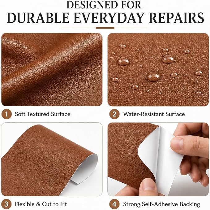 Self Adhesive Leather Repair Patch 24x54 Inch, Large Vinyl Repair Kit，Brown | Leather Tape for Furniture, Couch, Sofa, Car Seats. Waterproof, Strong Adhesion, Easy Cut Pleather Patch Waterproof Scratch