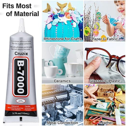 B7000 Jewelry Bead Glue for Jewelry Making, Crystal Clear Glue 3.7 fl oz B7000+Plus Multipurpose Super Adhesive Glue for Rhinestone Crafts Fabric Metal Stone Nail Art Wood Glass (110 ml/ 3.7oz)