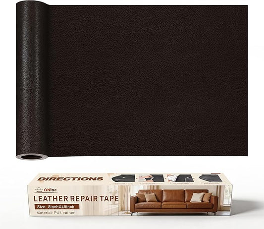 ONine Leather Repair Patch，Leather Repair Tape, 8 x 48 inches Leather Repair Patch for Furniture,Vinyl Repair kit，Leather Couch Patch，for Sofas, Furniture, car Seats(Black Brown)