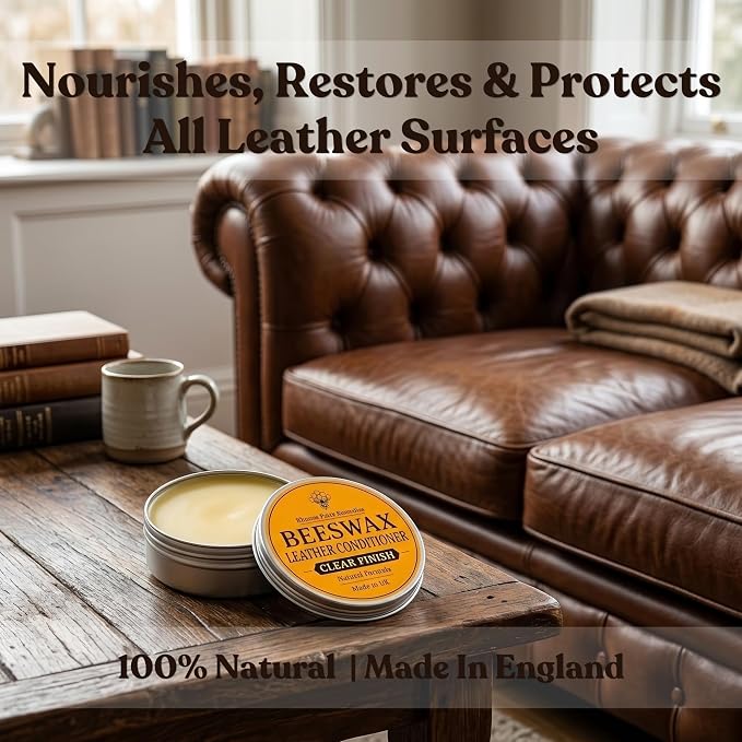Premium Beeswax Leather Conditioner & Balm – Hand-Poured Natural Restorer for Boots, Bags, Jackets, Furniture, Car Seats & More – Cleans, Conditions & Protects – 7.0 Fl Oz