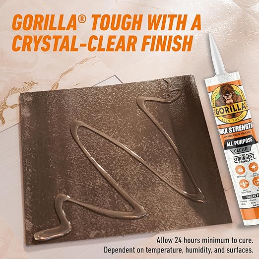Gorilla Max Strength Construction Adhesive, Clear Glue, 9 Ounce Cartridge (Pack of 1) - Gap Filling and Waterproof
