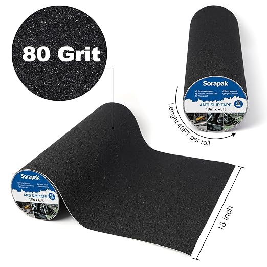 Extra Wide 18in x 40ft Black Anti Slip Tape, 80 Grit Waterproof Non Skid Grip Tape Roll for Ramps, Decks, Boat Decks, Warehouse Floors, Garages, Indoor & Outdoor Use